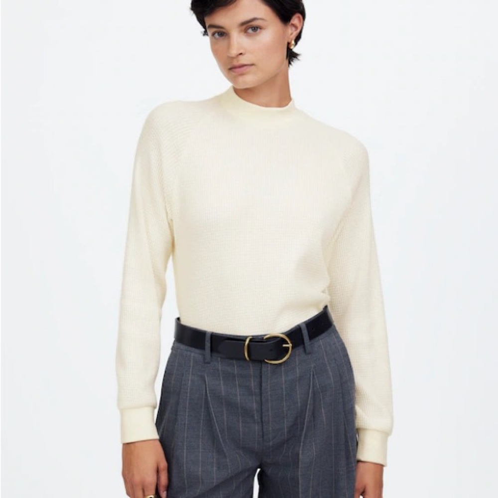 Madewell Waffle-Knit Long-Sleeve Crewneck Tee Ivory S NWT